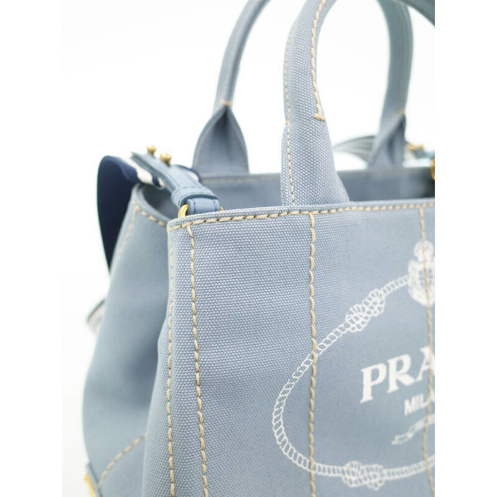 Prada Canapa Tote Denim canvas handbag top handles 2way Blue - Picture 6 of 9